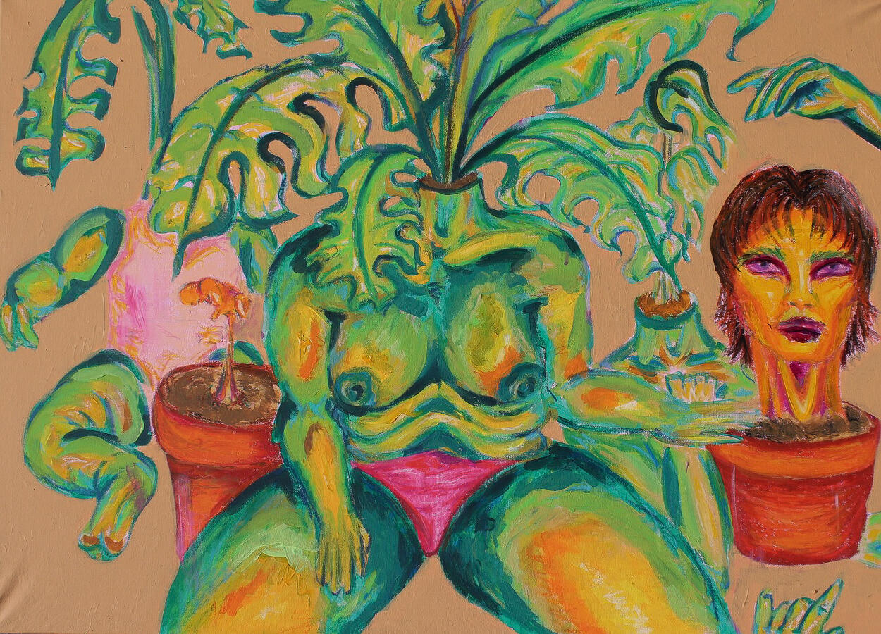 &quot;Topf im Kopf&quot; mixed Media auf Leinwand 80x100cm