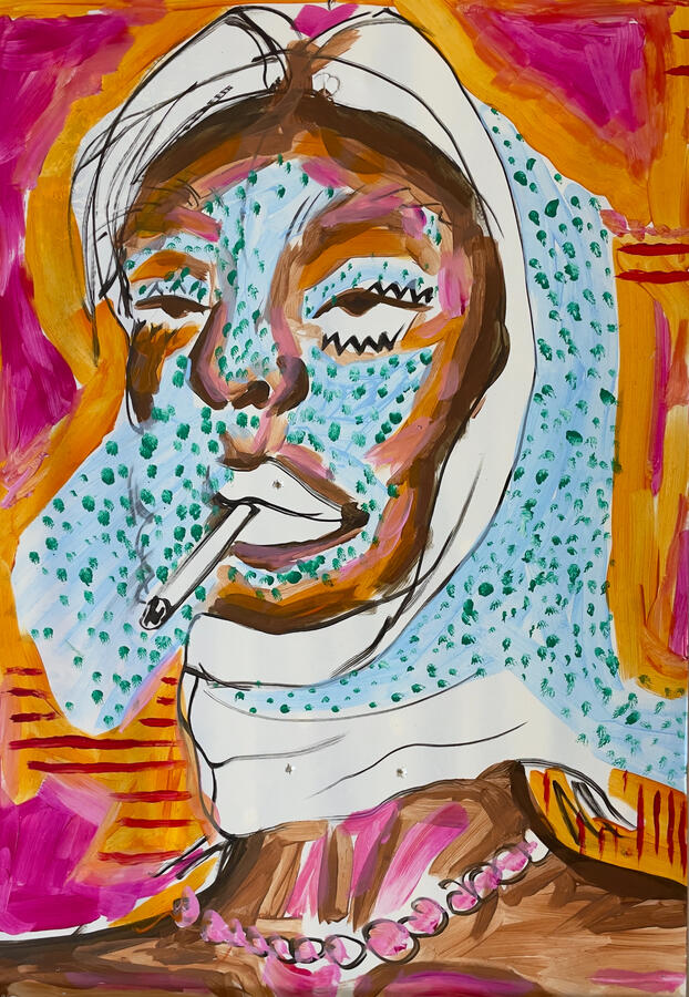 &quot;Ich rauche eigentlich nicht&quot; Acryl auf Schaumgummiplatte 40x60cm