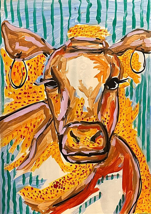 &quot;Kuah mit Kreolen&quot; Acryl auf Schaumgummiplatte 40x50cm Original verkauft